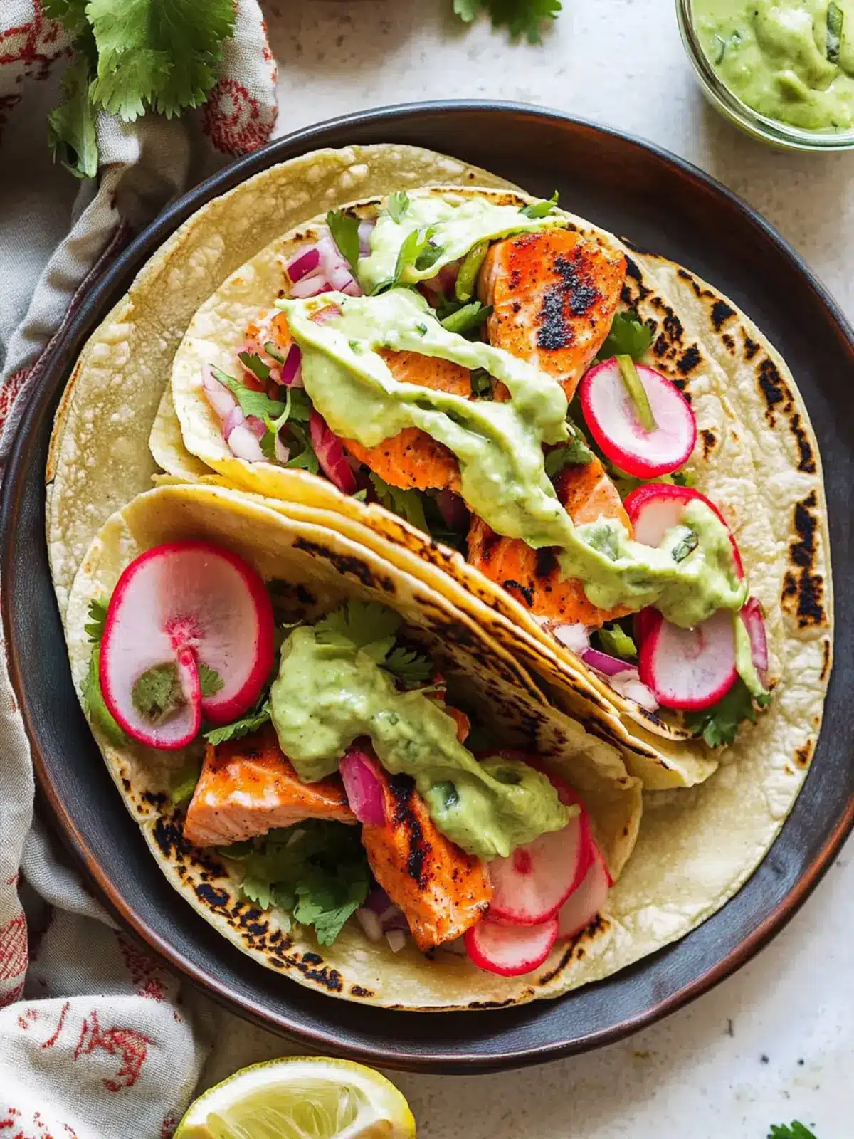 Savory Salmon Tacos with Avocado Crema in Just 40 Minutes 2 Salmon Tacos with Avocado Crema