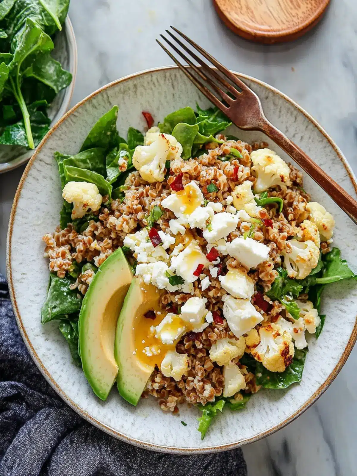 Roasted Cauliflower and Farro Salad with Feta and Avocado Bliss 4 Roasted Cauliflower and Farro Salad with Feta and Avocado