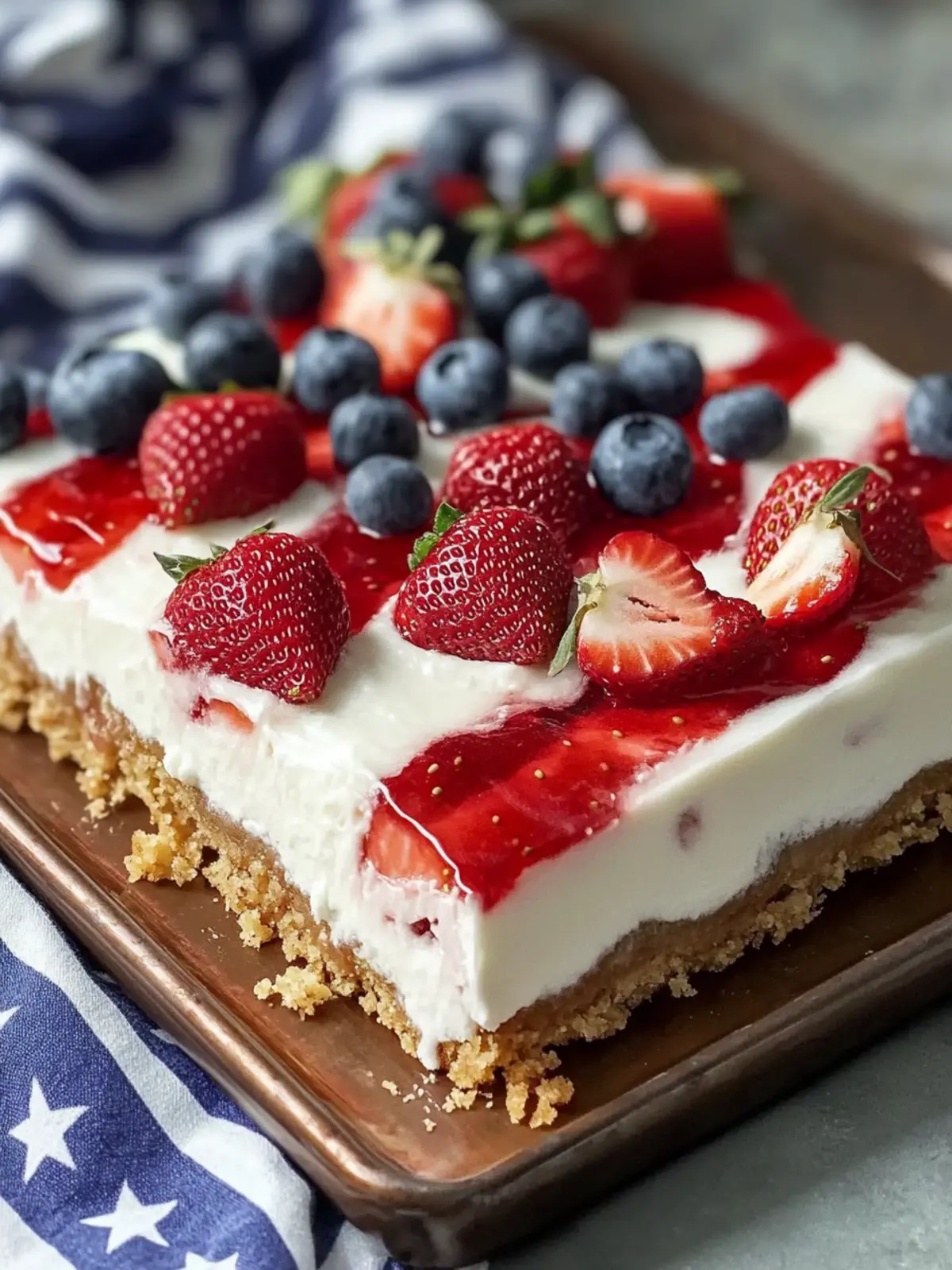 Patriotic Creamy No-Bake American Flag Strawberry Cheesecake 5 Creamy No-Bake American Flag Strawberry Cheesecake Sheet Dessert